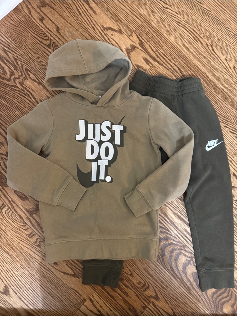 Nike Kids Olive Green 'Just Do It.' Hoodie and Dark Olive Joggers Set